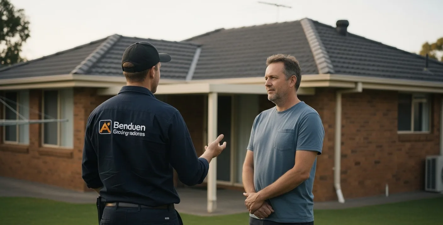 Australian homeowner discussing battery installation with solar installer